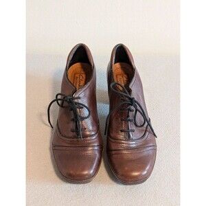 Chocolate Brown Leather Oxford Chunky Heel Pumps Size 7W Dark Academia